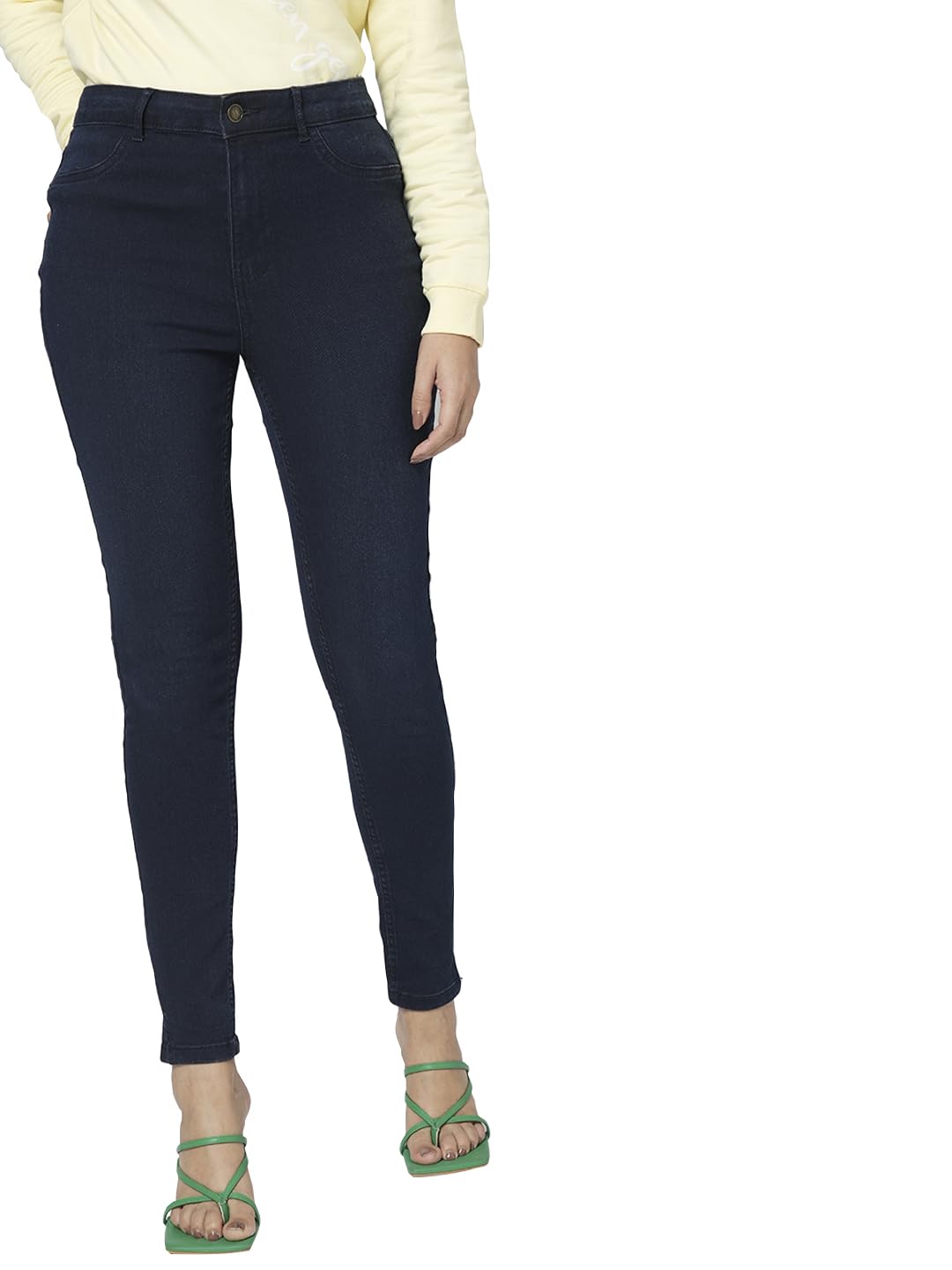 VERO MODA Women Solid Blue Cotton Skinny Fit Ankle Length High Rise Jeans