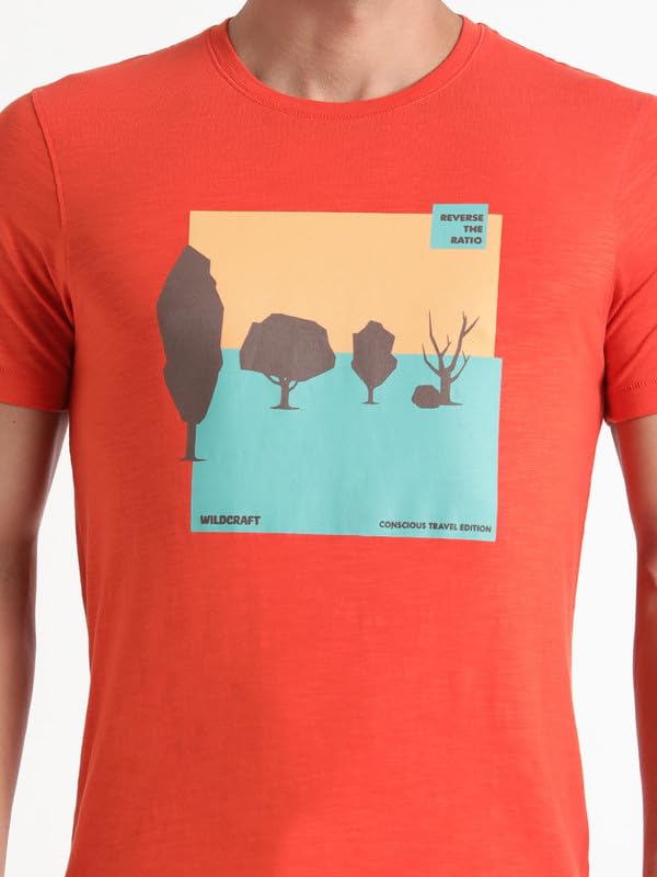 Wildcraft Stylish Men Cotton Forest Crewneck T-Shirt | Half Sleeve Regular Fit T-Shirt for Mens (Orange, XL)