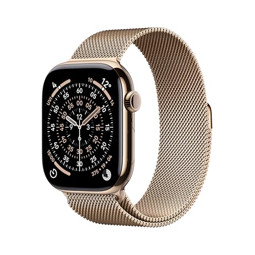 Apple Watch Series 11 GPS + Cellular 46mm Gold Titanium Case with Gold Milanese Loop - S/M