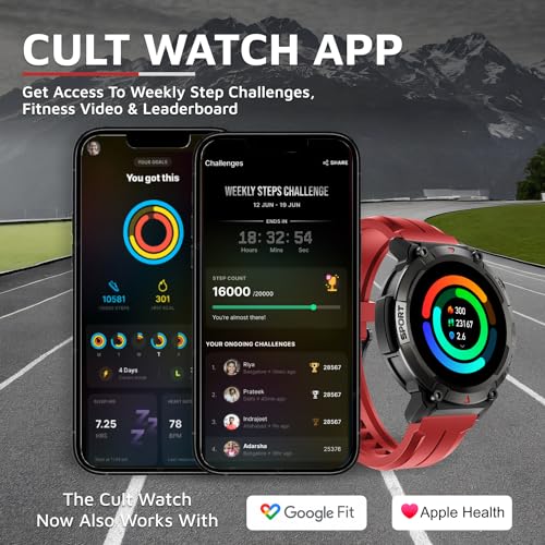 Cult Ranger XR1-1.43" AMOLED Display,Outdoor Rugged Smartwatch for Men, Bluetooth Calling, 8 Days Battery, Continous Heart Rate,100+ Sports Mode, Live Cricket Score, Built-in Flashlight, Free Strap