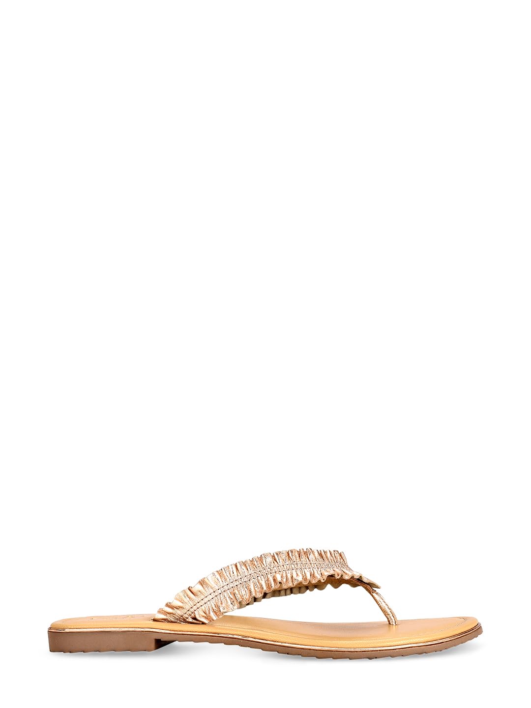 eske Women's Gold Metallic Leather Thong Sandals | Slip-On Flats with Cushioned Leather Insole | Stylish Stitched Strap Design | TPR Sole | Everyday Summer Footwear