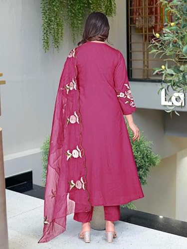 AVYUKTHA | Women’s Embroidered Kurta Set with Pyjamas & Dupatta | Ethnic Suit for Festive, Casual & Daily | Pink | Size- XL