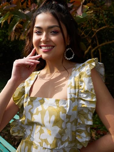 Olive Floral Back Tie-Knot Detail Maxi Dress