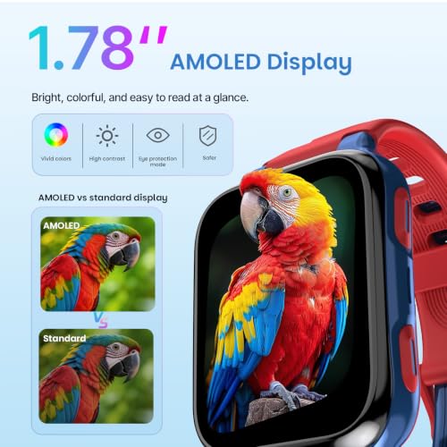 LAGENIO K9 Kid AI Smartwatch with GPS and Phone, 1.78'' AMOLED 4G for Kids with Video Call, Alarm Clock, School Mode, IP68 Waterproof Kids Smartwatch for Teens Ages 6 and Up