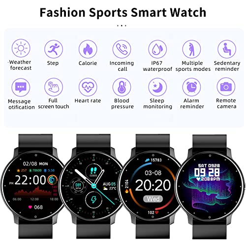Smart Watch for Motorola Edge (2022) - Fitness Tracker Watches for Men Women, IP67 Waterproof HD Touch Screen Smartwatch for Android/iOS Phones, 24 Sports, Activity Tracker - Black