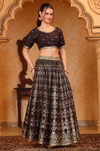 Aurelia Women’s Abstract Printed Tape Embellished Straight Black Crop Top, Skirt and Dupatta Set (Size-XXL)-AS16060-509644