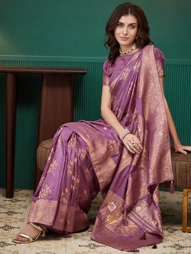 Satrani Women's Silk Banarasi Jacquard Saree with Unstitched Blouse Piece (4116S6535N_Mauve)