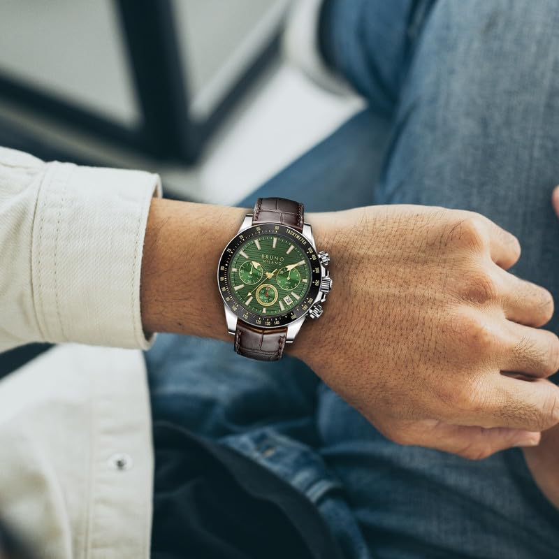 BRUNO MILANO Elegant Masterpiece Chronograph Movement with Croco Leather Band Watch for Men and Boys (Black)