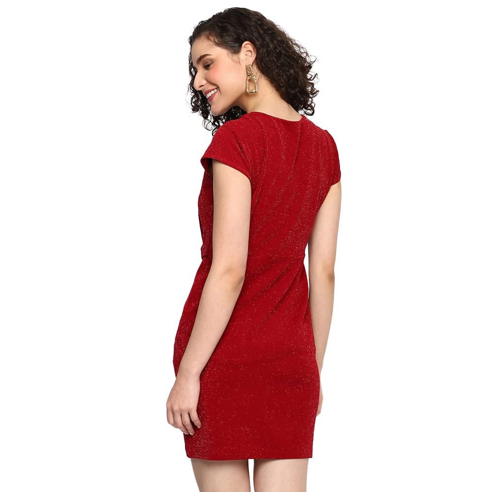 Latin Quarters Women's Maroon Solid Short Party Dress_L