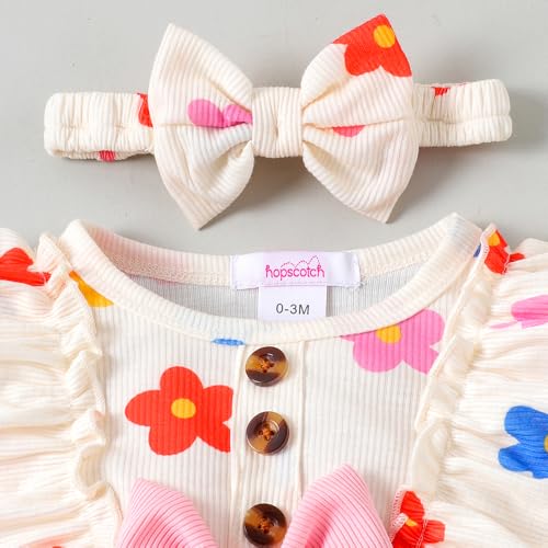 Hopscotch Girls Full Sleeves White Floral Bow Applique Bodysuits For Ages (6-9 Months)