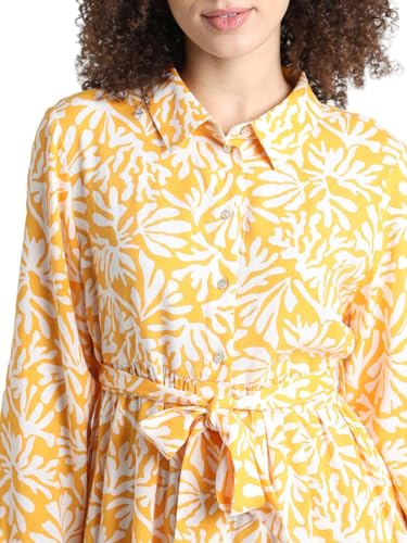 ONLY Women Printed Viscose Above Knee Yellow A-line Dress