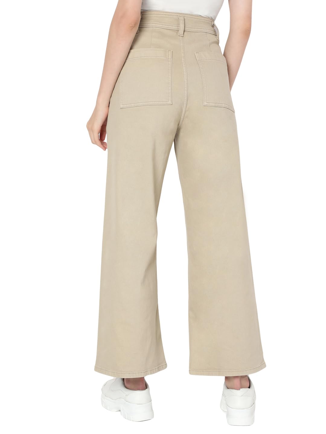 VERO MODA Womens Wide Leg High Rise Jeans Beige