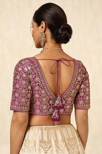 Soch Womens Magenta Tussar Embroidered Padded Blouse with Sequins