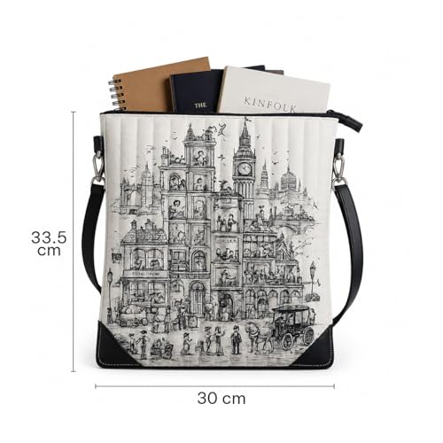 Strutt Sketchscape Sling Bag for Women | Artistic Canvas & Rexine Crossbody Bag | Adjustable Shoulder Strap | Zipper Closure with Back Slip Pocket | Casual Travel Office Everyday Messenger Bag