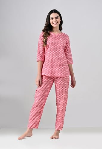 Women's Printed Cotton Night Wear Top and Payjama Night Suit Set
