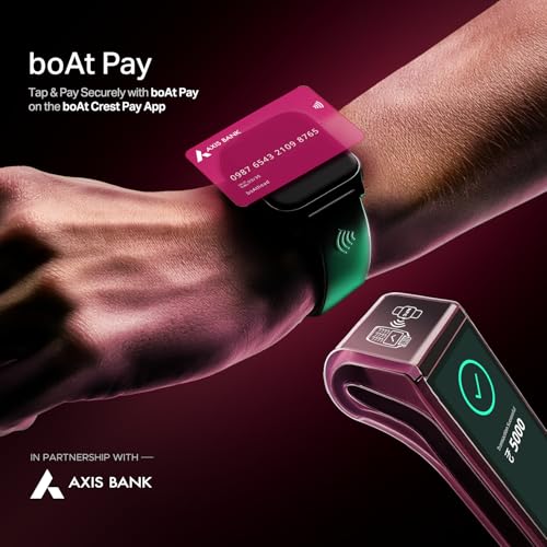 boAt Newly Launched Wave Fortune w/NFC Tap & Pay, 1.96" (4.9 cm) HD Display, Bluetooth Calling, AI Voice Assistant, Cloud & Custom Watch Faces Smart Watch for Men & Women(Active Black)