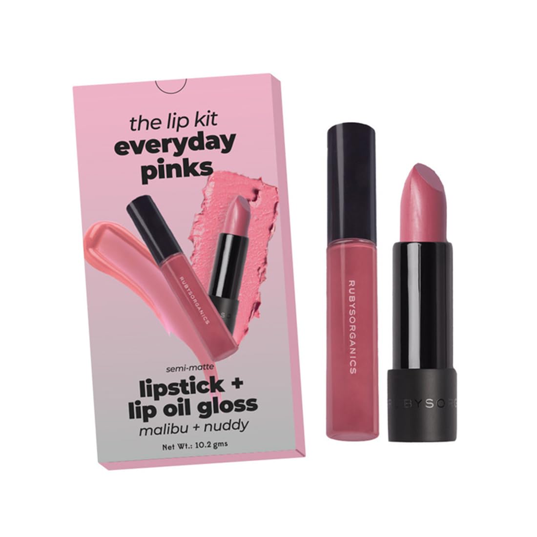 RUBY's ORGANICS Lip Beauty Gift Kit,Everyday Pinks Combo Pack Of Lipstick&Lipgloss,Moisturizing,Long Lasting,Non Sticky&Non Drying Formula,Glossy Texture,Lip Makeup,Paraben Free - Nuddy&Malibu