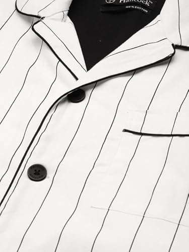 Hancock Men Pure Cotton Striped Pyjama Set White-M