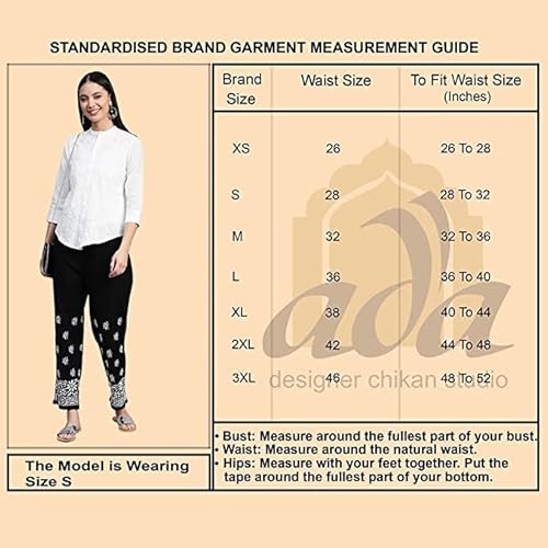Ada Lucknowi Chikankari Hand Embroidered Rayon Wide Leg Pant Palazzo for Women A711200 White (S)