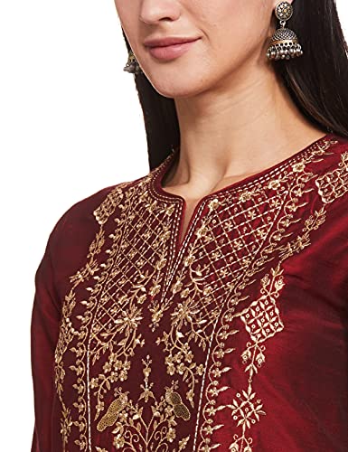 BIBA WOMEN EMBROIDERY SALWAR KURTA DUPATTA(SKDROYAL RA7630_MAROON_32)