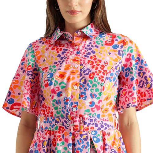 United Colors of Benetton Spread Collar Printed Flared Dress (Size: S)-25A4WVNDR408I902 Multicolour