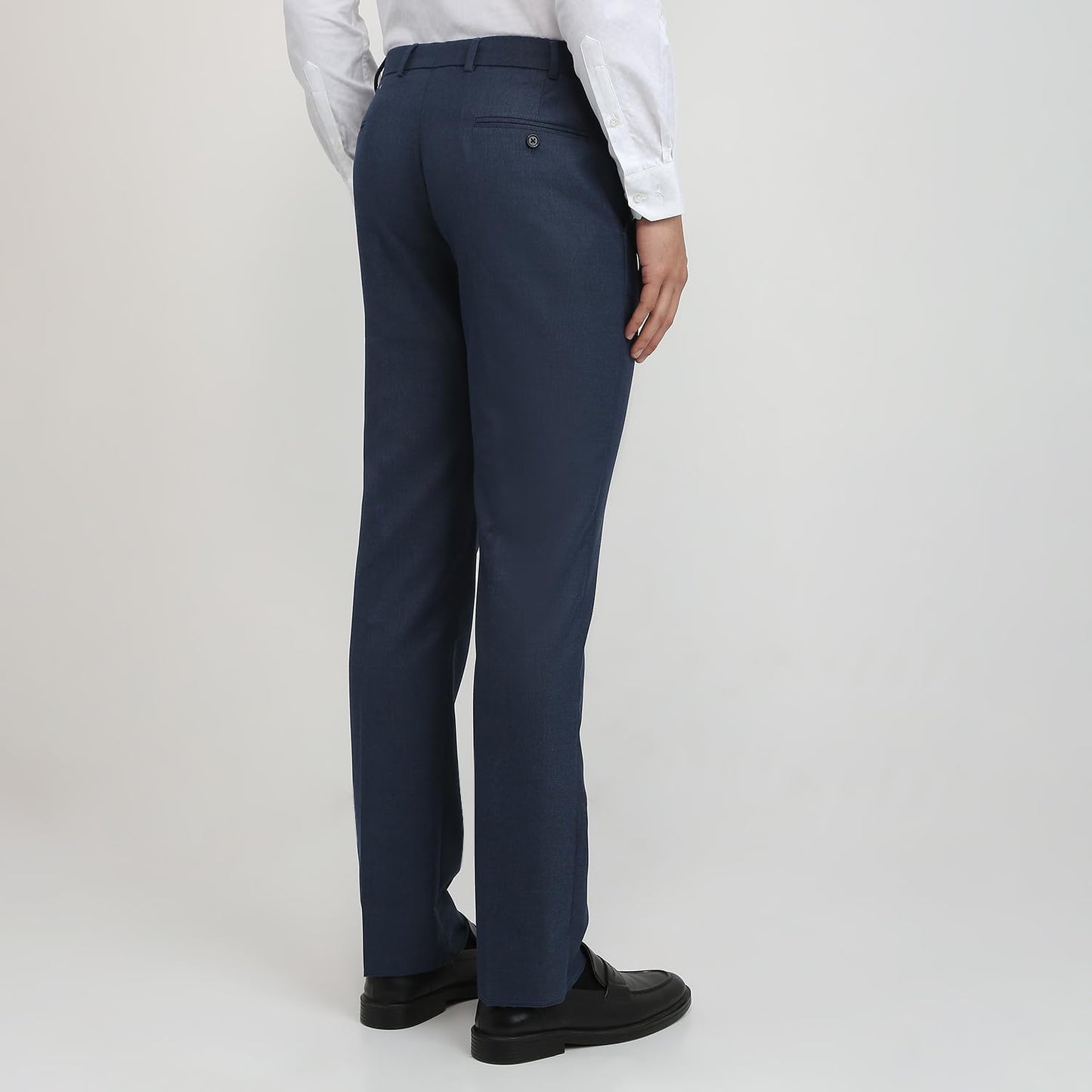 Park Avenue Men Regular Fit Solid Pattern Poly Viscose Blend Flat Front Formal Trouser Medium Blue