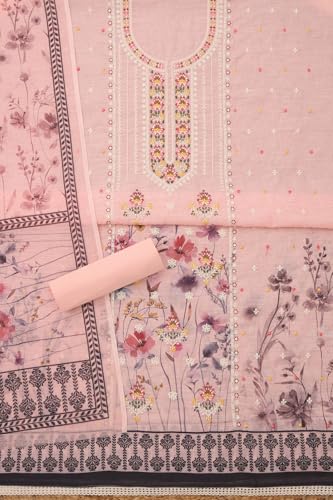 Soch Womens Peach Linen Blend Botanical Print Unstitch Dress Material With Sequins