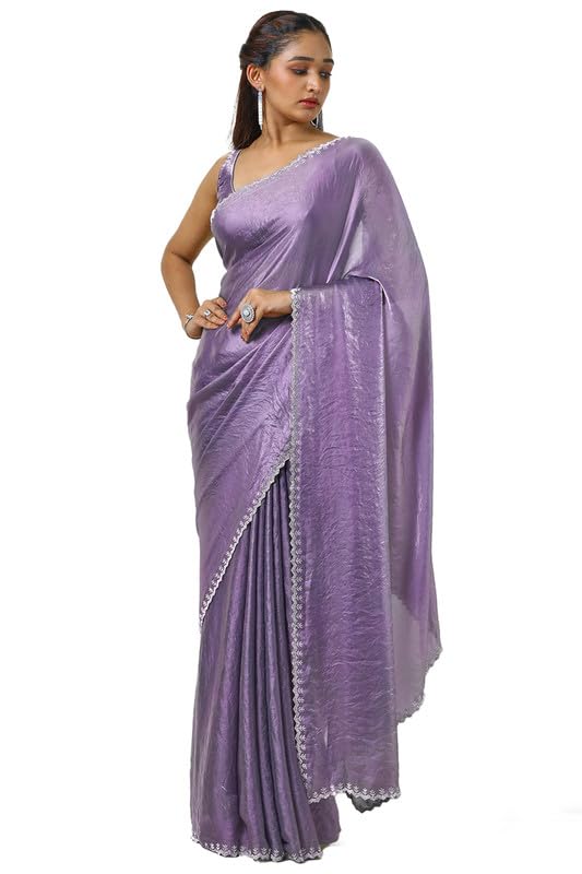 Soch Womens Lavender Tissue Saree With Stone Work