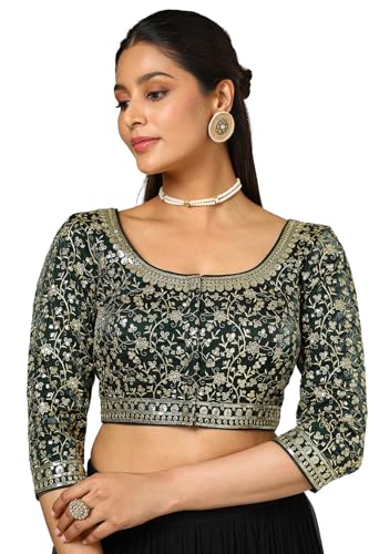 Soch Womens Green Organza Blouse with Sequins