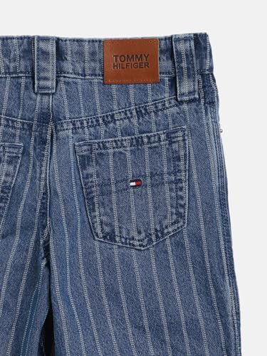 Girls Striped Wide-Fit Cotton Jeans Blue