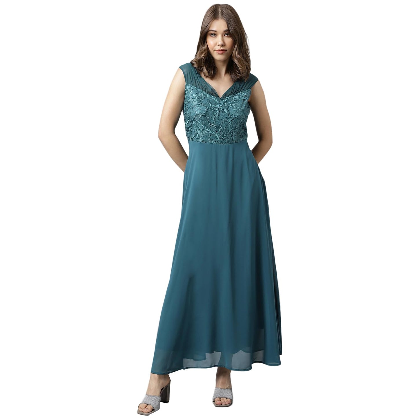 Latin Quarters Women's Sleeveless Polyester Maxi Dress Teal_M