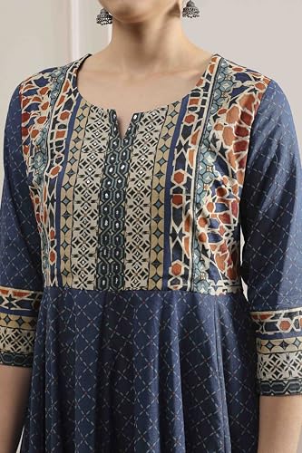 Biba Women Indigo Cotton Anarkali Printed Lehenga Set_36