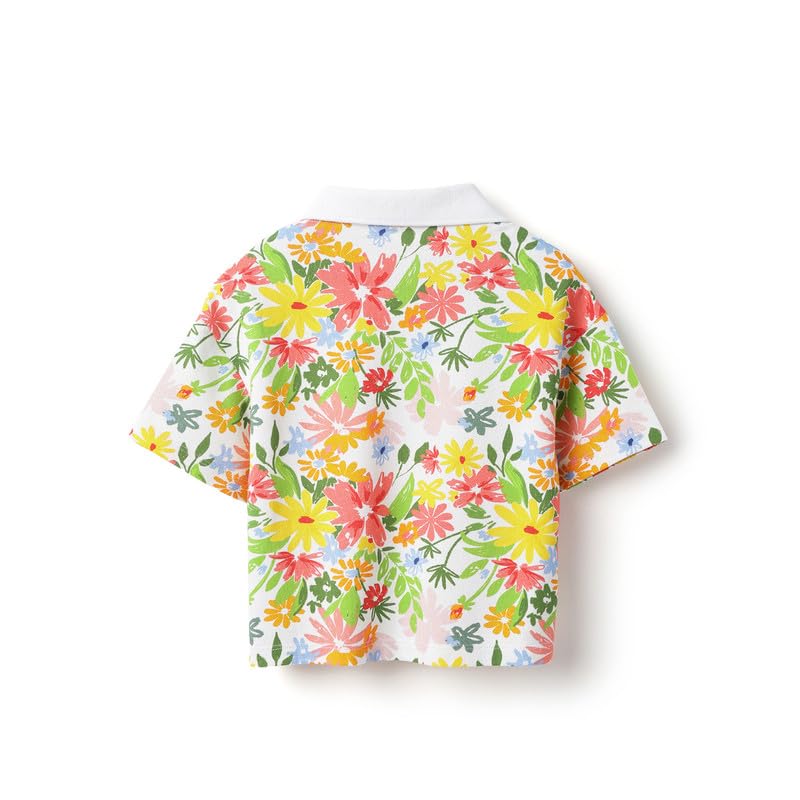 United Colors of Benetton Cropped Fit Johny Collar Floral All Over Print Pique T-Shirt