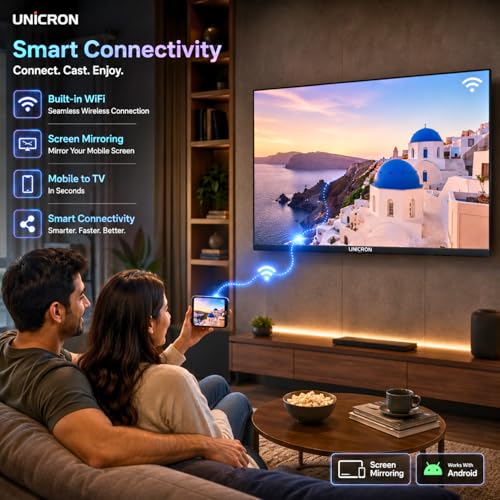 UNICRON 24 Inch Android Smart TV, HD LED Television with 30W Sound Speaker, WiFi Enabled, IPS A+ Display Panel, Gaming, Screen Mirroring & Mobile Connectivity