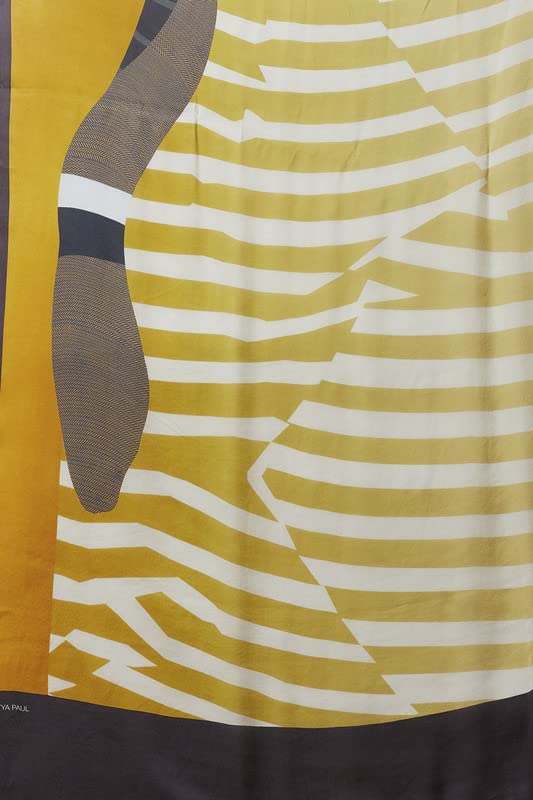 Satya Paul Yellow Satin Georgette Printed Saree with Blouse piece