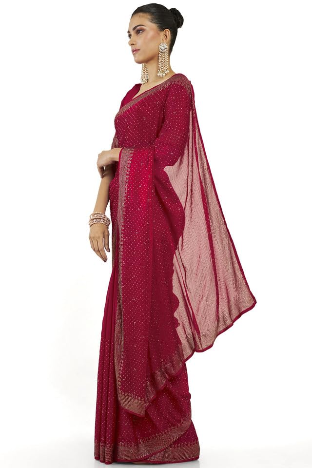 Soch Women Pink Chiffon Polka Dot Saree (8907715833959_Pink_FS)