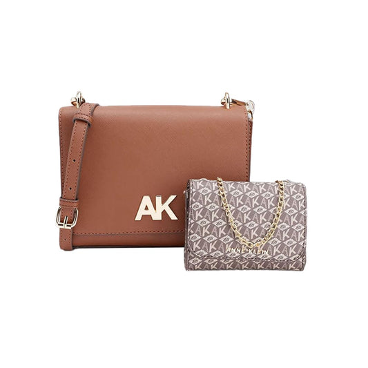 Anne Klein Solid Faux Leather Zipper Closure Women's Shoulder Bag (Brown, XL)