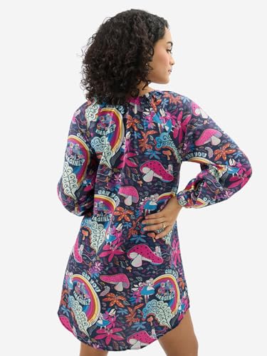 The Souled Store Official Disney: Viscose Blend Mushroom Women & Girls Full Sleeves V Neck All Over Printed Mini Dresses Multicolour