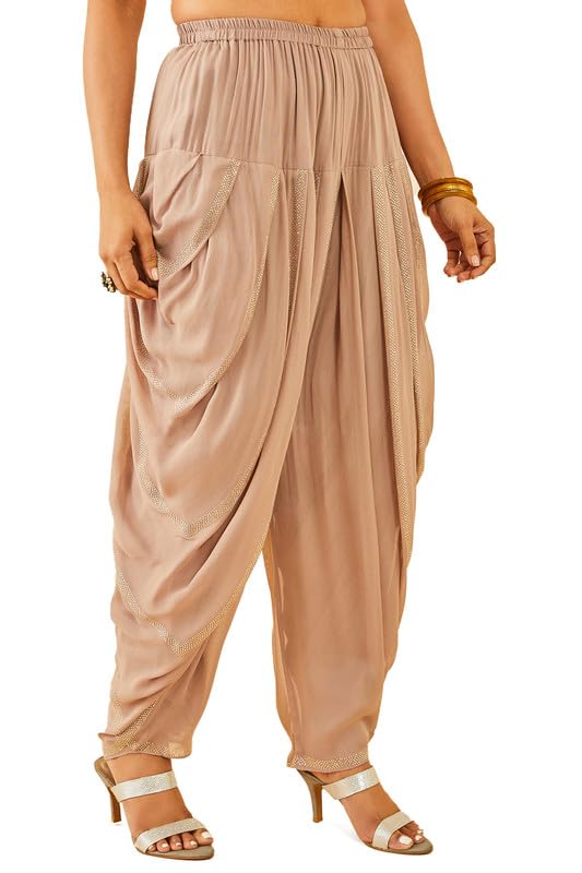 Soch Womens Beige Embellished Georgette Suit Set with Dupatta