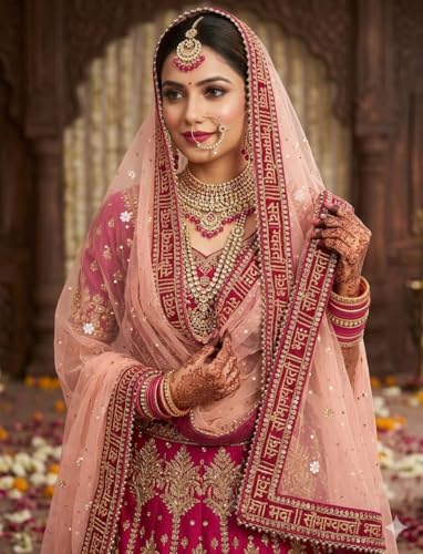 Navti Creations Women's Embroidered Net Dupatta (NC-912_Peach, Free Size)