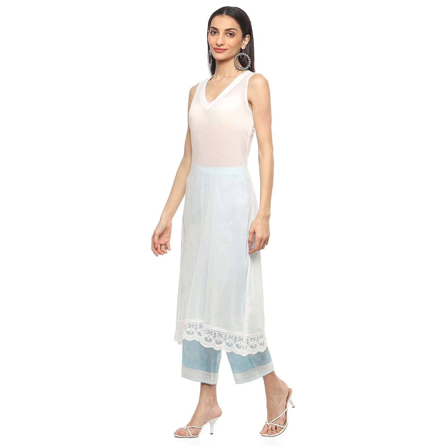 BIBA Women PRINTED LAYERED SALWAR KURTA DUPATTA(SKD9473_OFF WHITE/BLUE_40)