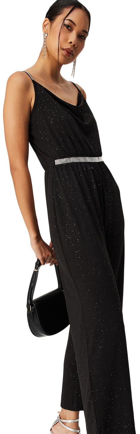 max Women Shimmery V-Neck Jumpsuit (PE3004BLACK)_L