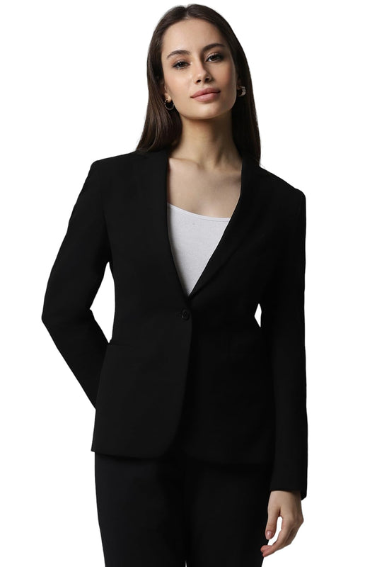 Van Heusen Women's Single Breasted Blazer (VWBZCRGBO23365_Black