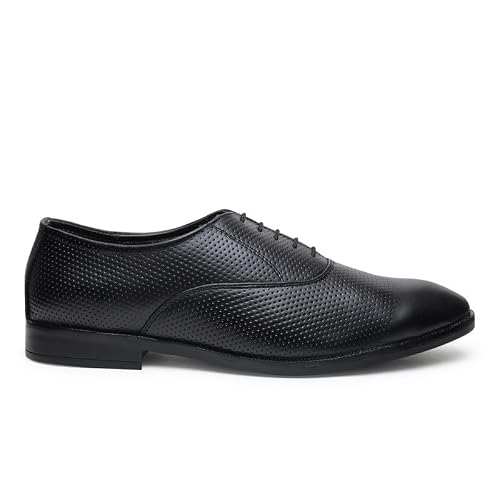 HAYES LONDON Formal Troy Shoes for Men | Black Textured Genuine Leather | Versatile Comfort | Size 8