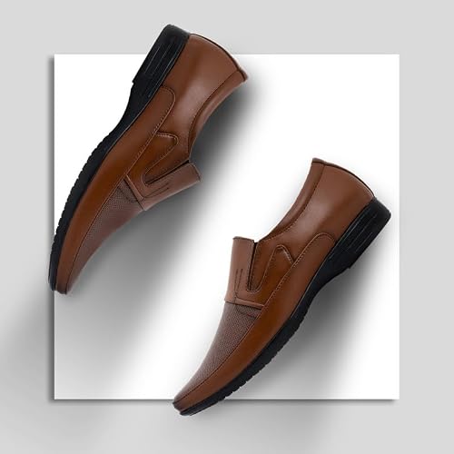 Khadim's Synthetic Leather PVC Sole Embossing Tan Office Wear Formal Shoe for Men Size 6