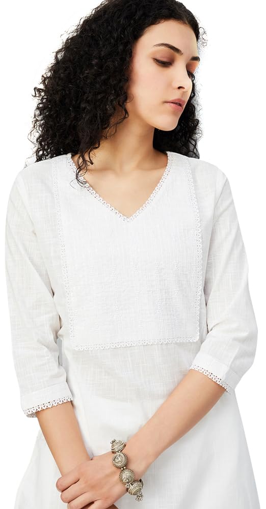 Max Women Cotton Blend Regular Fit Kurta (NCEKSP25AD_White, XL