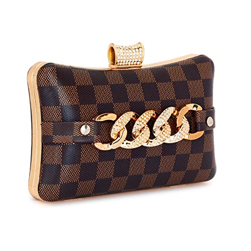 TOOBA Women's Beautiful Flower Box Clutch Bag | Detachable Chain Sling Strap| Ladies Purse Wallet, Brown