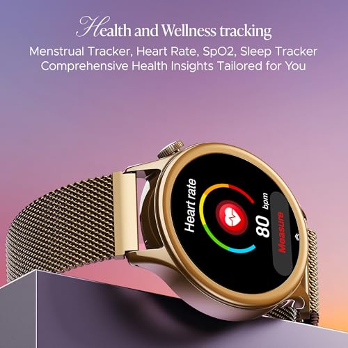 boAt Enigma Daze Women's Luxury Smart Watch w/ 1.3”(3.3cm) AuraVue Display w/ 20% Higher Brightness, Emergency SOS, Female Wellness Tracking, BT Calling, smart Watch for Women Latest (Elegant Gold)