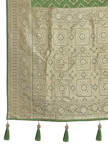 MANOHARI Women's Most Trendy Banarasi Satin Silk Woven Olive Green Saree With Heavy Jacquard Work Saree With Blouse Piece_MN2031