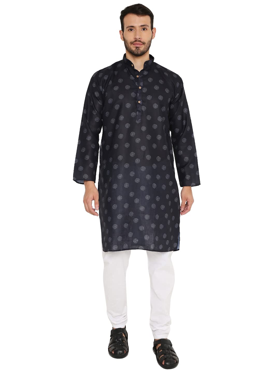 LUCKWIN Linen Regular Fit, Mandarin Collar, Printed Kurta Pyjama Set in Blue for Men [LWKP160-44-2023]